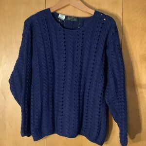 Blarney Woollen Mills 100% Wool Classic Navy Cable Knit Sweater Size Large